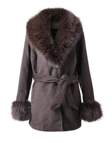 Pallivare Women's Mid-Long Wool Blend Trench Coat Faux Fur Shawl Collar | Amazon (US)