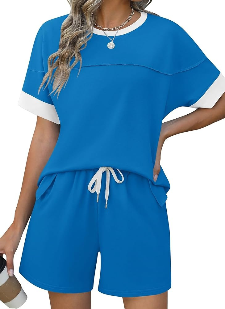 Rapbin Comfy Summer Sets with Pockets Loose Fit Color Block Design Matching 2 Piece Sets with Dra... | Amazon (US)