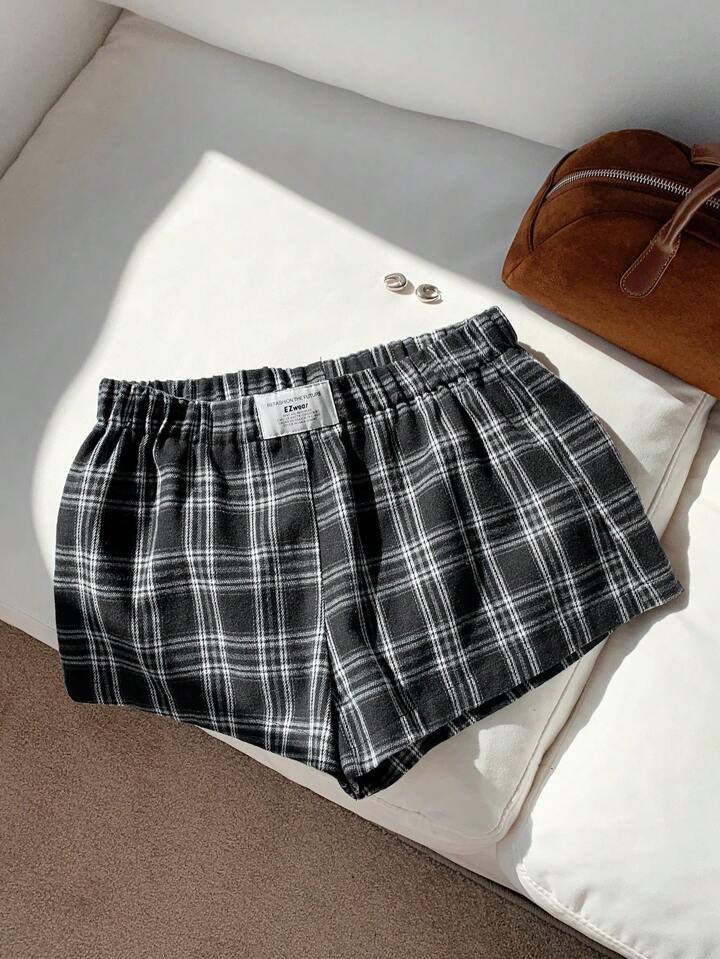 Comfortcana Women's Casual Plaid Elastic Waist Shorts, Summer | SHEIN