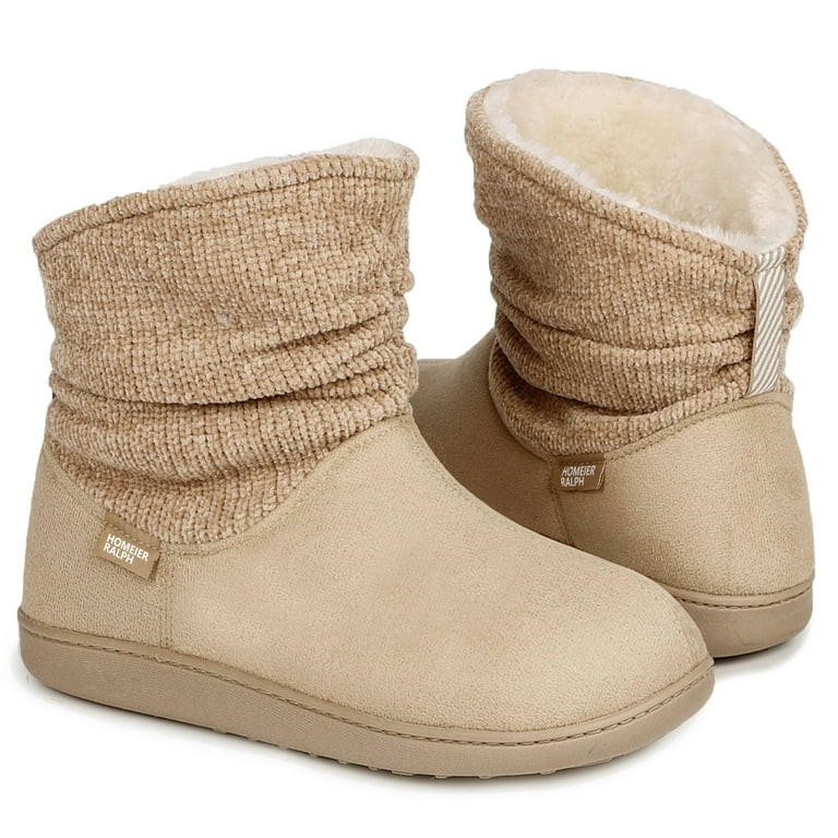 Homeier Ralph Women's Winter Warm Chenille Knit Bootie Slippers Comfy Suede Fluffy Faux Fur Memor... | Walmart (US)