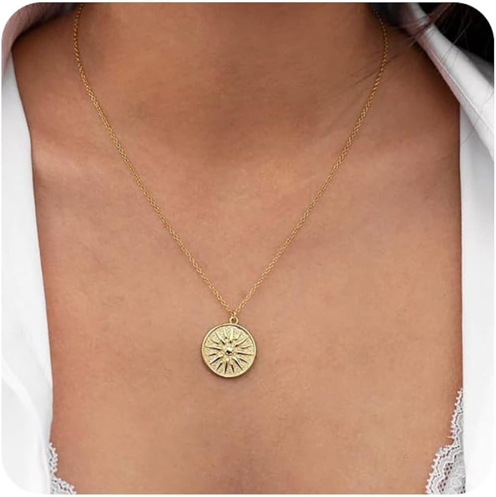 MIDEEO 14K Gold Leaf Pendant Necklaces for Women Dainty Sun Coin Choker Medallion Moon Star Neckl... | Amazon (US)
