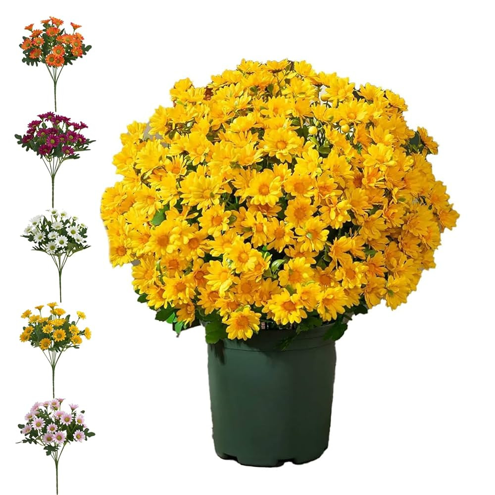 Artificial Outdoor Sunset Mums Flowers - UV Resistant, Waterproof, Windproof, 5/10/15 Branches Ar... | Amazon (US)