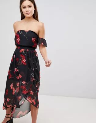 Parisian Floral Off Shoulder Midi Dress | ASOS US