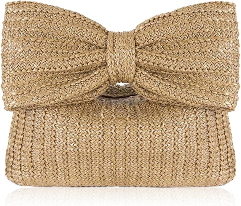 Straw Clutch Purses for Women, Straw Handbag Lady with Bow Woven Clutch Bag for Beach Vacation | Amazon (US)