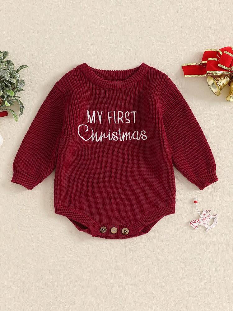 My First Christmas Baby Outfit Girl Boy Christmas Sweater Bubble Romper Long Sleeve Jumpsuit Fall Winter Outfit | SHEIN