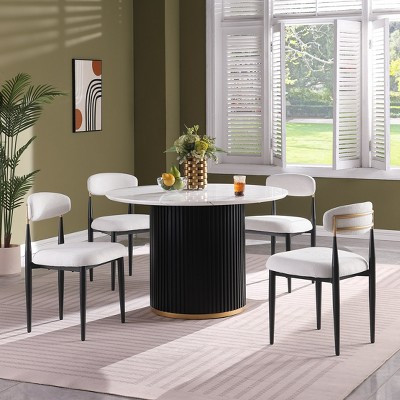 46 Inch Round Faux Marble Dining Table, Black Wave Metal Base with Gold Decoration - Accommodates 4 People for Kitchen & Dining Room | Target