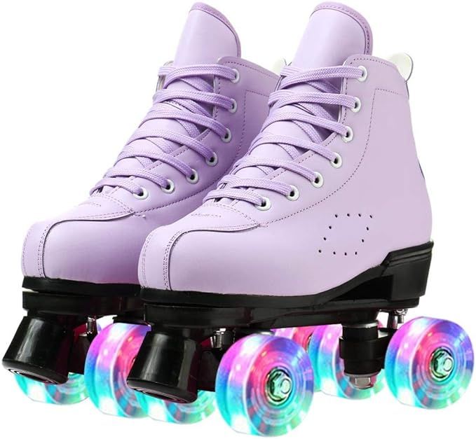 Women Roller Skates PU Leather High-top Roller Skates Four-Wheel Roller Skates Shiny Roller Skate... | Amazon (US)