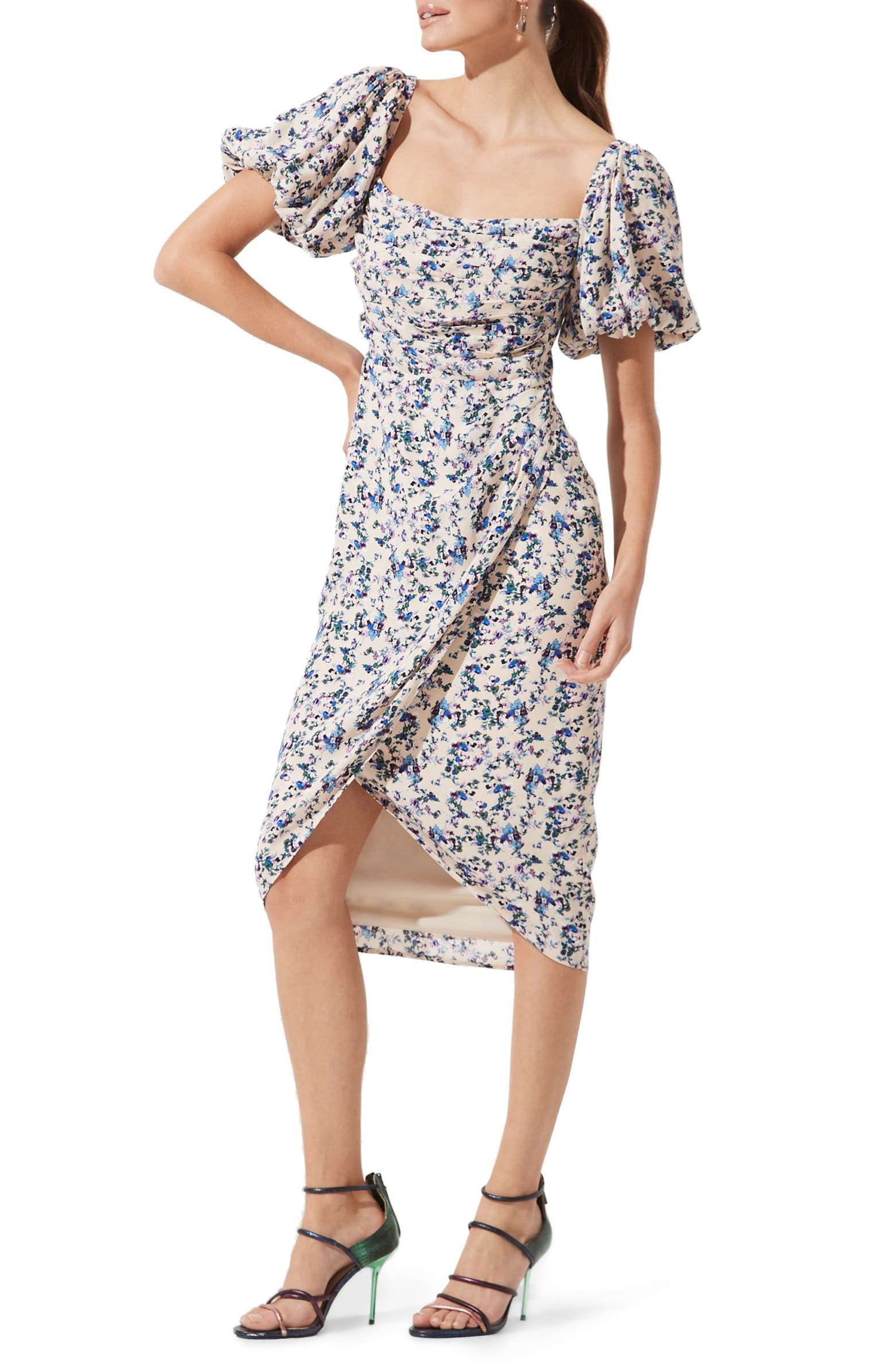 Square Neck Bubble Sleeve Dress | Nordstrom
