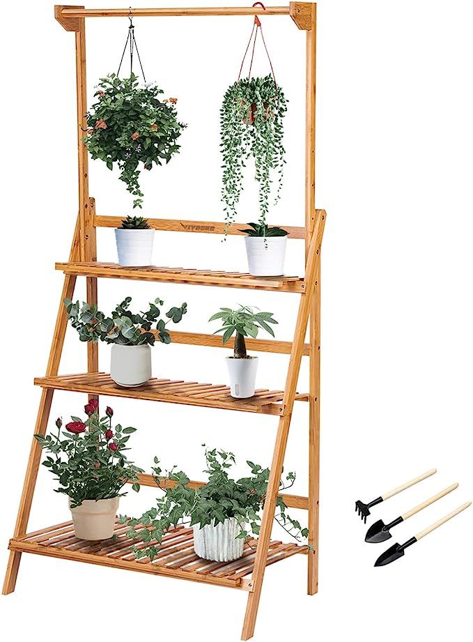 VIVOSUN 3 Tier Bamboo Hanging Plant Stand Foldable Planter Shelves Flower Pot Organizer Storage R... | Amazon (US)