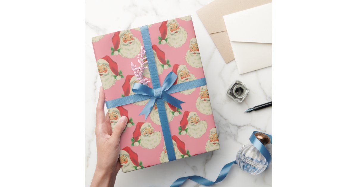Retro Pink Santa Claus Christmas Wrapping Paper | Zazzle | Zazzle