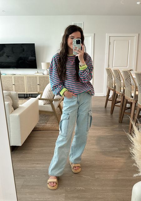Amazon striped top size small 
Target sandals tts 
Free people look alike 
Cargo jeans tts  
Tiny tags necklace 
Hair waver
Beachy waves 
Boho home decor
Arch mirror
Coastal home decor 

#LTKstyletip #LTKfindsunder50 #LTKfindsunder100