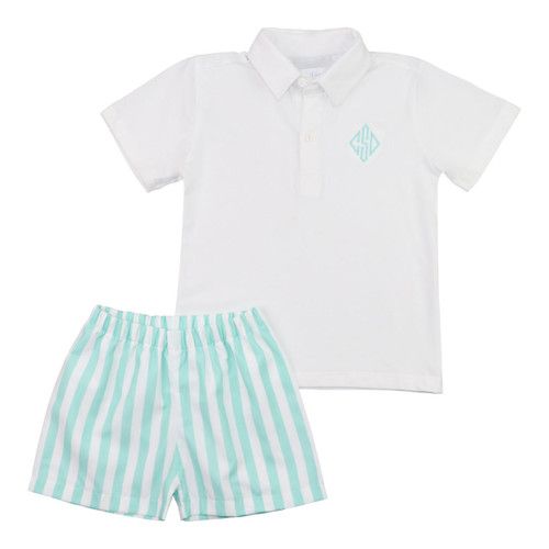 Mint Stripe Polo Short Set - Shipping Mid April | Cecil and Lou