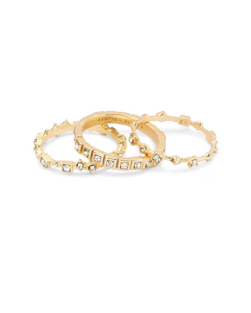 Karis Gold Ring Set of 3 in White Crystal | Kendra Scott