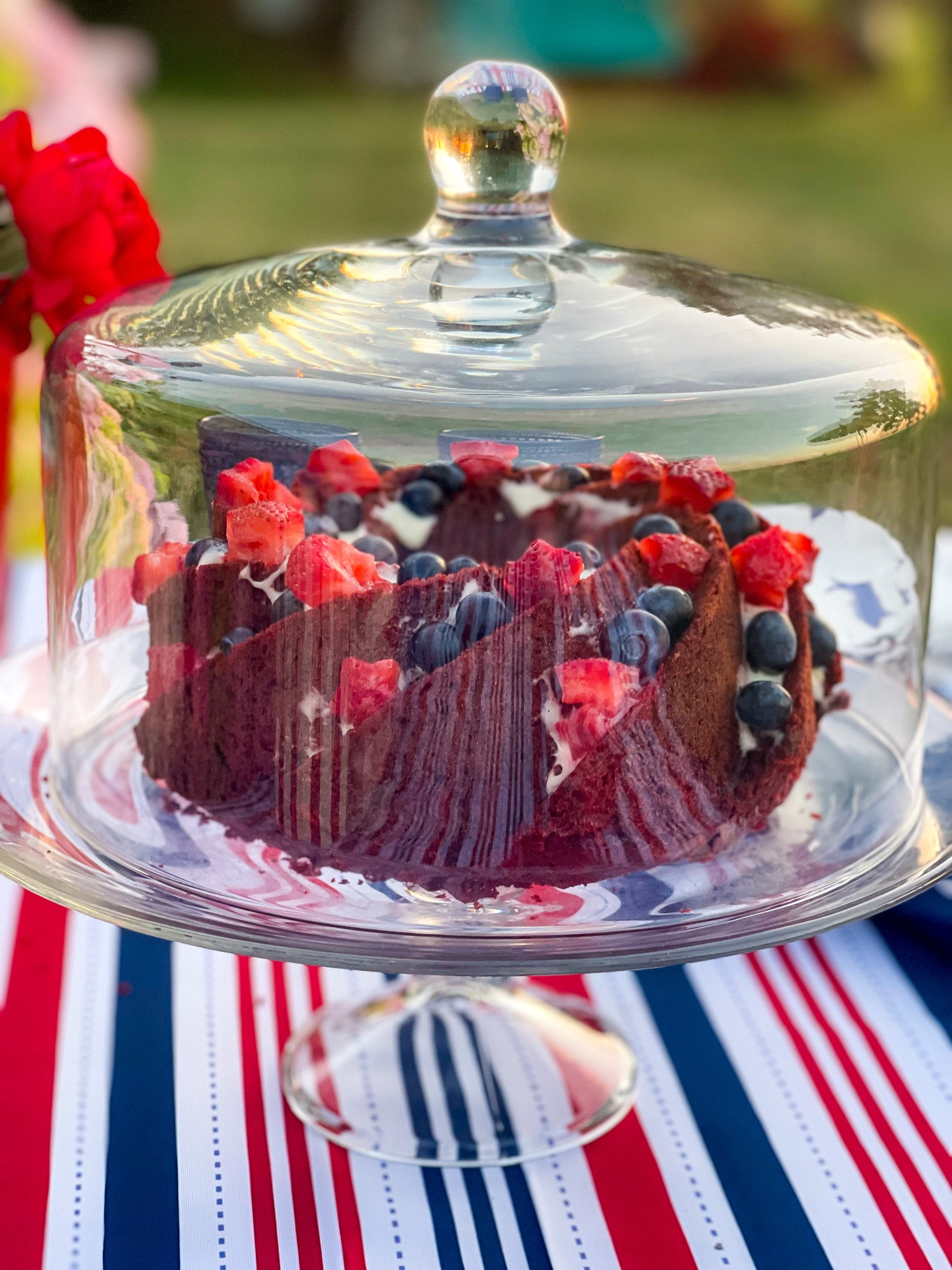 4th of July cake. Dome cake stand. Glass cake stand. Red white and blue tablecloth. 4th of July tablecloth. Wayfair home. Wayfair finds. ❤️ 

#LTKhome #LTKFind #LTKunder50