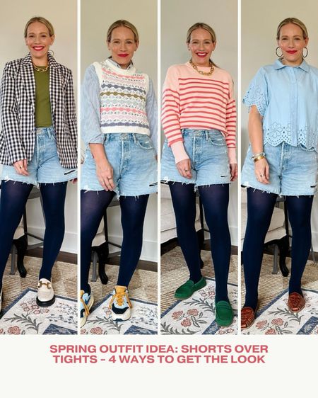 How to wear tights with shorts for Spring when it’s still cold outside - 4 outfit ideas today on CLAIRELATELY.com 

Sneakers, rothy drivers, nisolo sandals, loafers, check blazer, vest, stripe, blouse 

#LTKfindsunder100 #LTKSeasonal #LTKstyletip