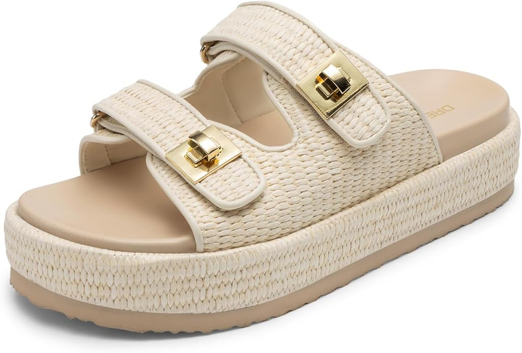 DREAM PAIRS Platform Sandals Women Raffia Espadrilles Summer Comfortable Wedge Sandals Beach Vaca... | Amazon (US)