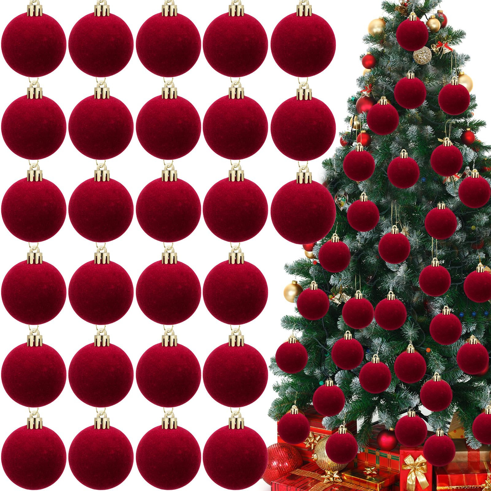 Menkxi 30 Pcs Christmas Velvet Balls 1.97 Flocked Christmas Hanging Ornaments Handmade Velvet Bal... | Amazon (US)