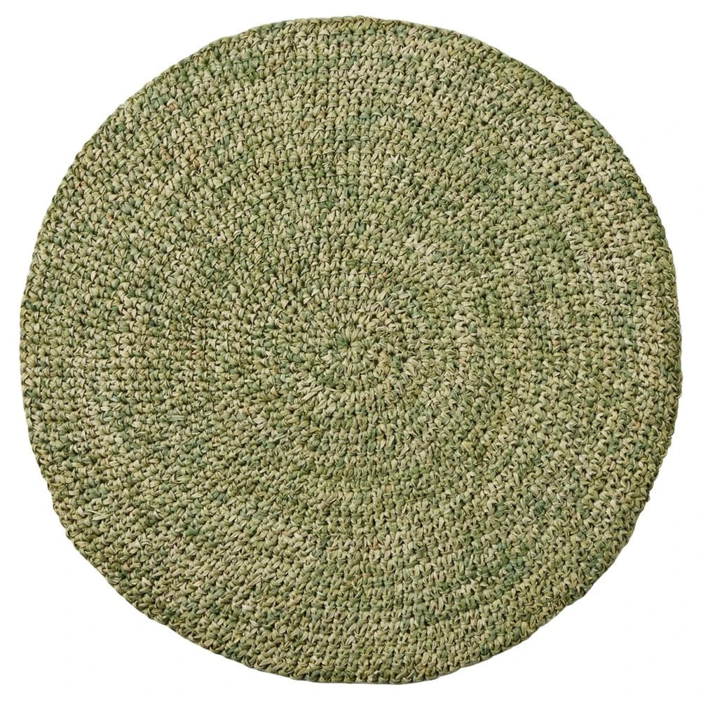 Emmy Coastal Beach Green Crochet Round Placemat - Set of 4 | Kathy Kuo Home