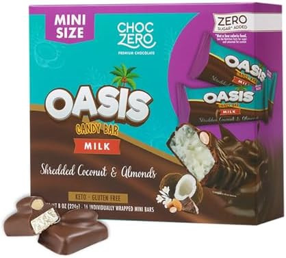 ChocZero Milk Chocolate Coconut & Almond Candy Bars, No Added Sugar, High Fiber, Gluten Free, Ket... | Amazon (US)
