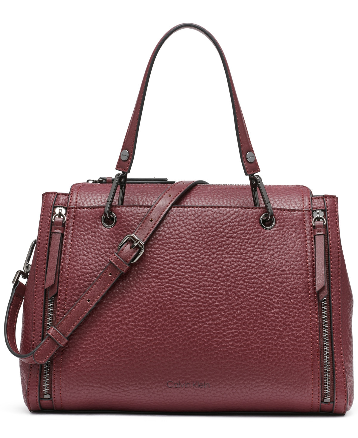 Calvin Klein Garnet Triple Compartment Top Zipper Satchel - Deep Rouge | Macy's