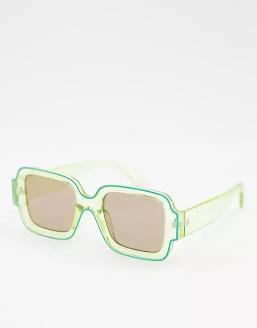 ASOS DESIGN 70s square sunglasses in yellow with green tramline  | ASOS | ASOS (Global)