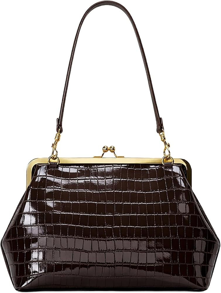 Large Women's Kiss Lock Bag PU Medium Top Handle Handbags Kiss Clasp Shoulder Bags Tote Purse Mes... | Amazon (US)