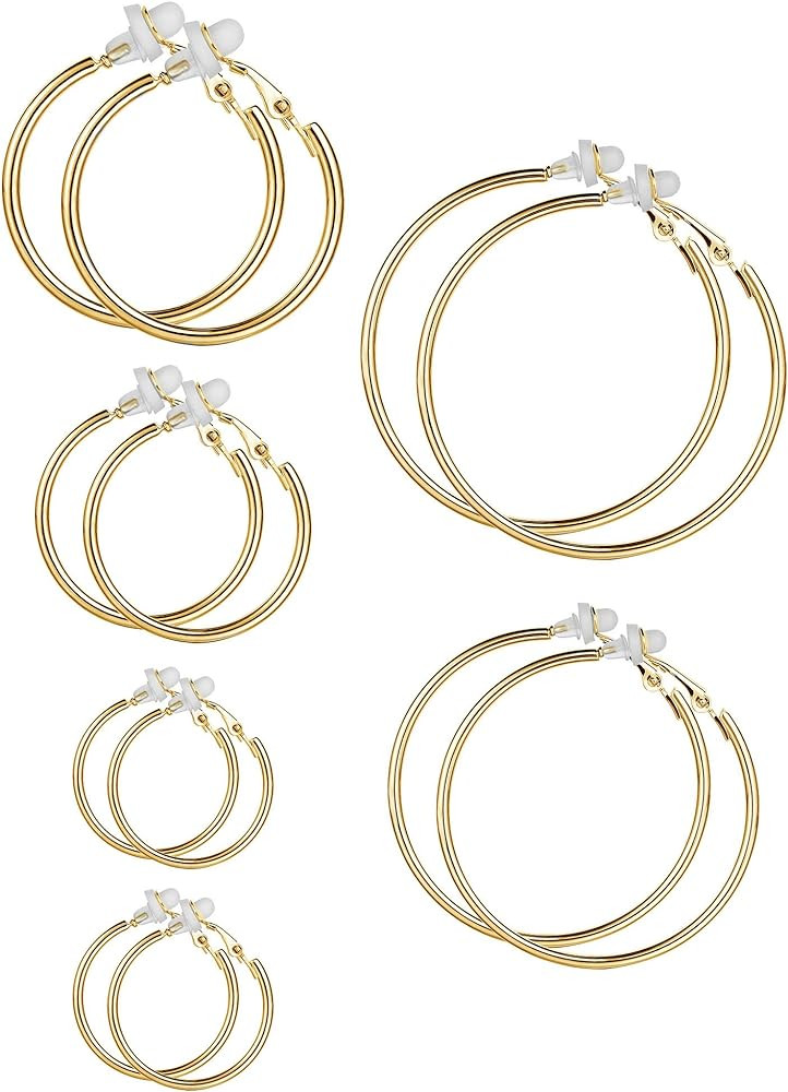 6 Pairs Clip on Hoop Earrings Non Piercing Earrings Set for Women and Girls, 6 Sizes | Amazon (US)