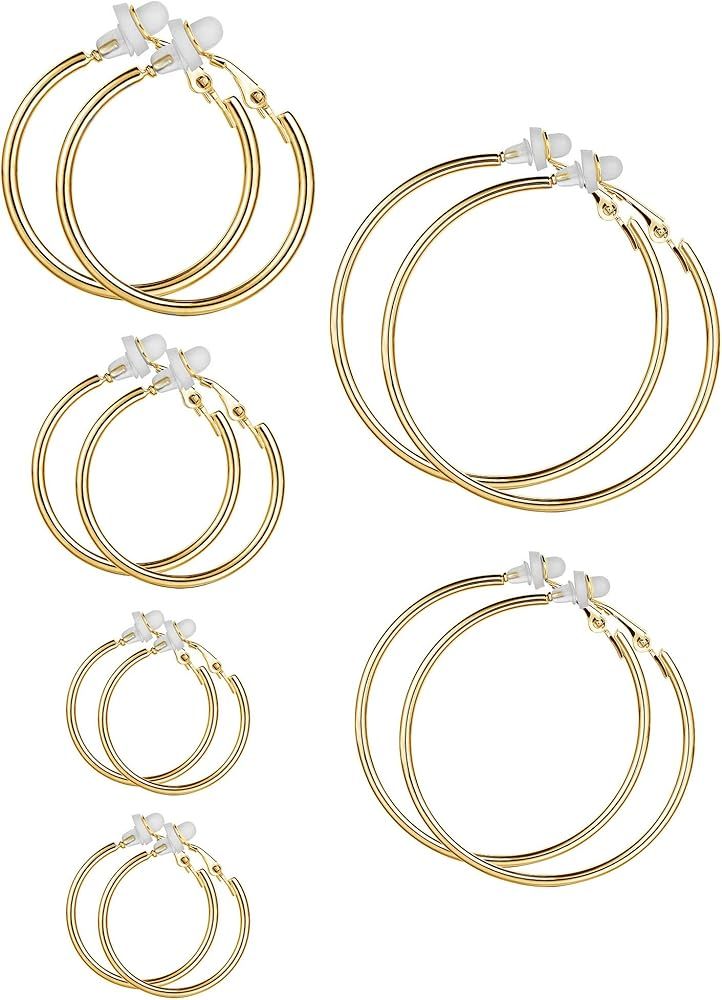 6 Pairs Clip on Hoop Earrings Non Piercing Earrings Set for Women and Girls, 6 Sizes | Amazon (US)