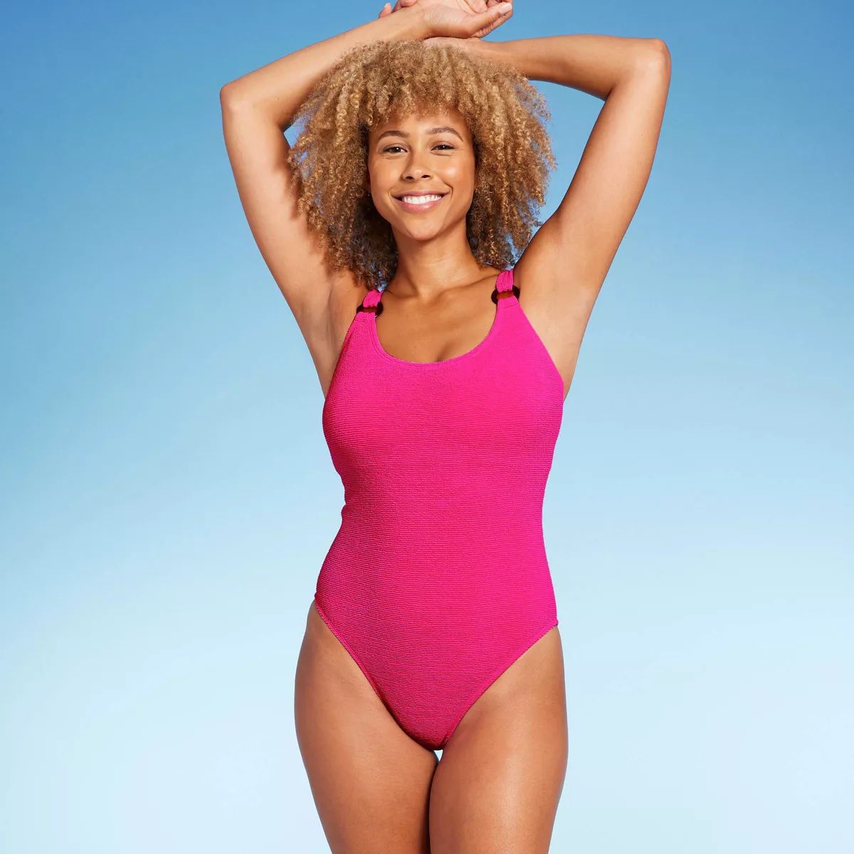 Women's Square Neck Pucker High Leg One Piece Swimsuit - Shade & Shore™ | Target