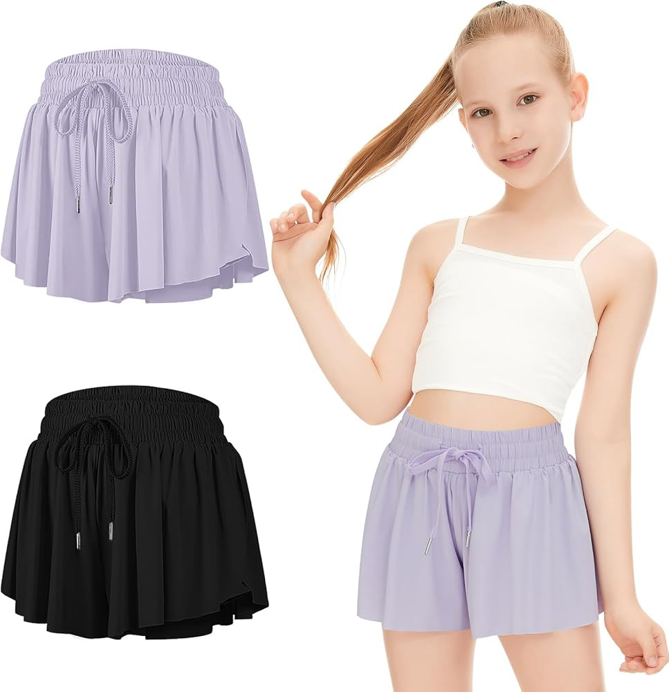 Girls Flowy Shorts Butterfly Shorts for Kids with Pocket 2-in-1 Athletic Shorts Running Shorts fo... | Amazon (US)