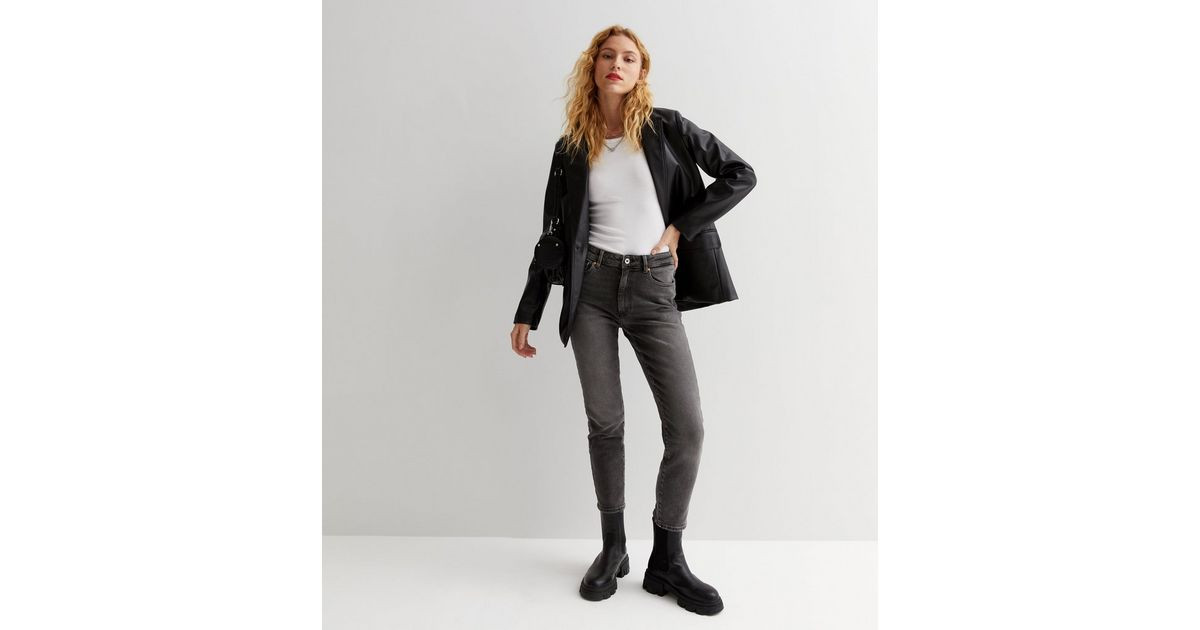 ONLY Dark Grey Stretch High Waist Straight Leg Jeans | New Look | New Look (UK)