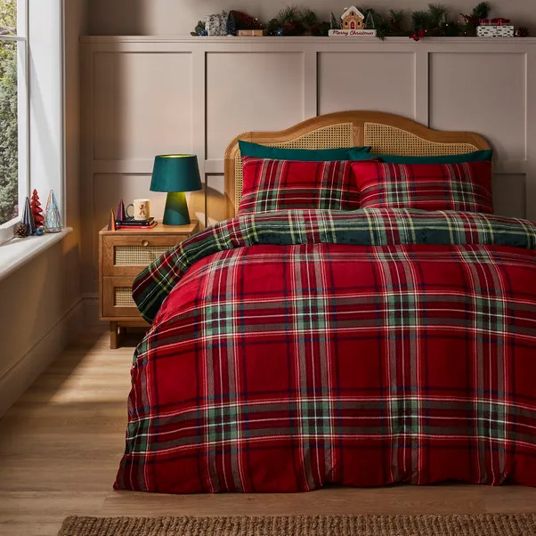 Check Printed Fleece Duvet Cover and Pillowcase Set | Dunelm