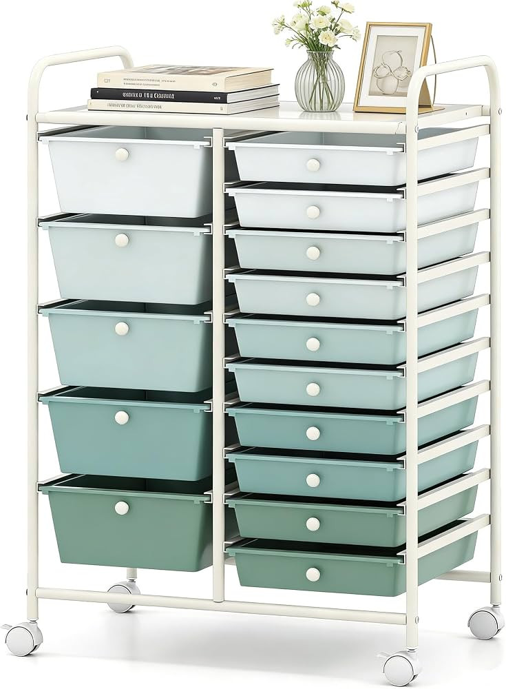 COSTWAY 15 Drawer Rolling Storage Cart, Mobile Storage Organizer | Amazon (US)
