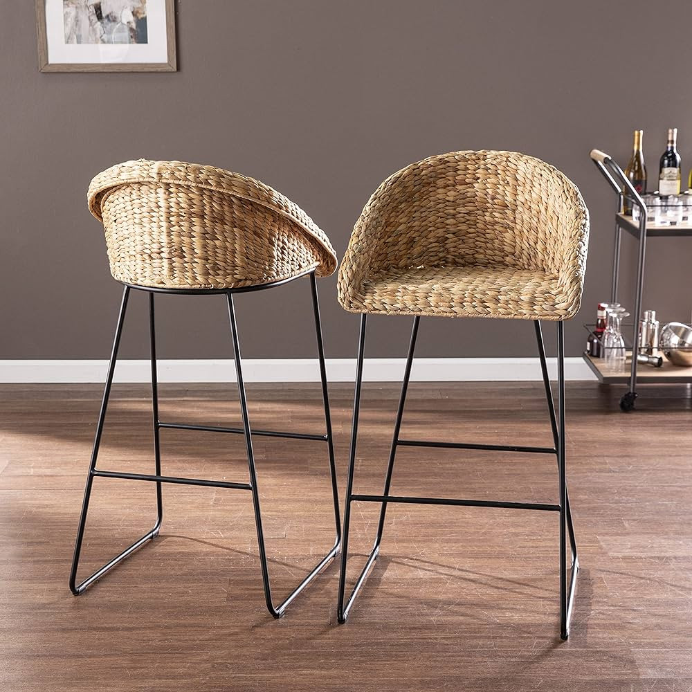 SEI Furniture Landrine Water Hyacinth Bar Stools – 2pc Set, Natural | Amazon (US)