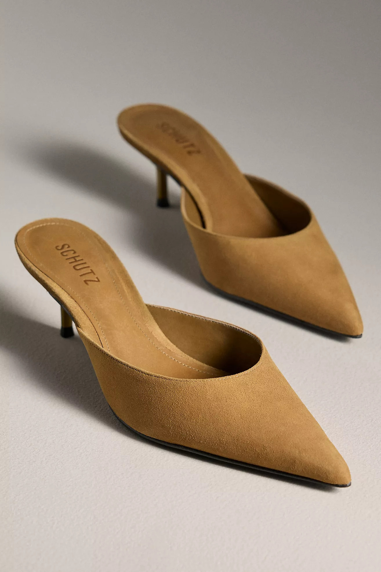 Schutz Julie Suede Pointed-Toe Kitten-Heel Mules | Anthropologie (US)