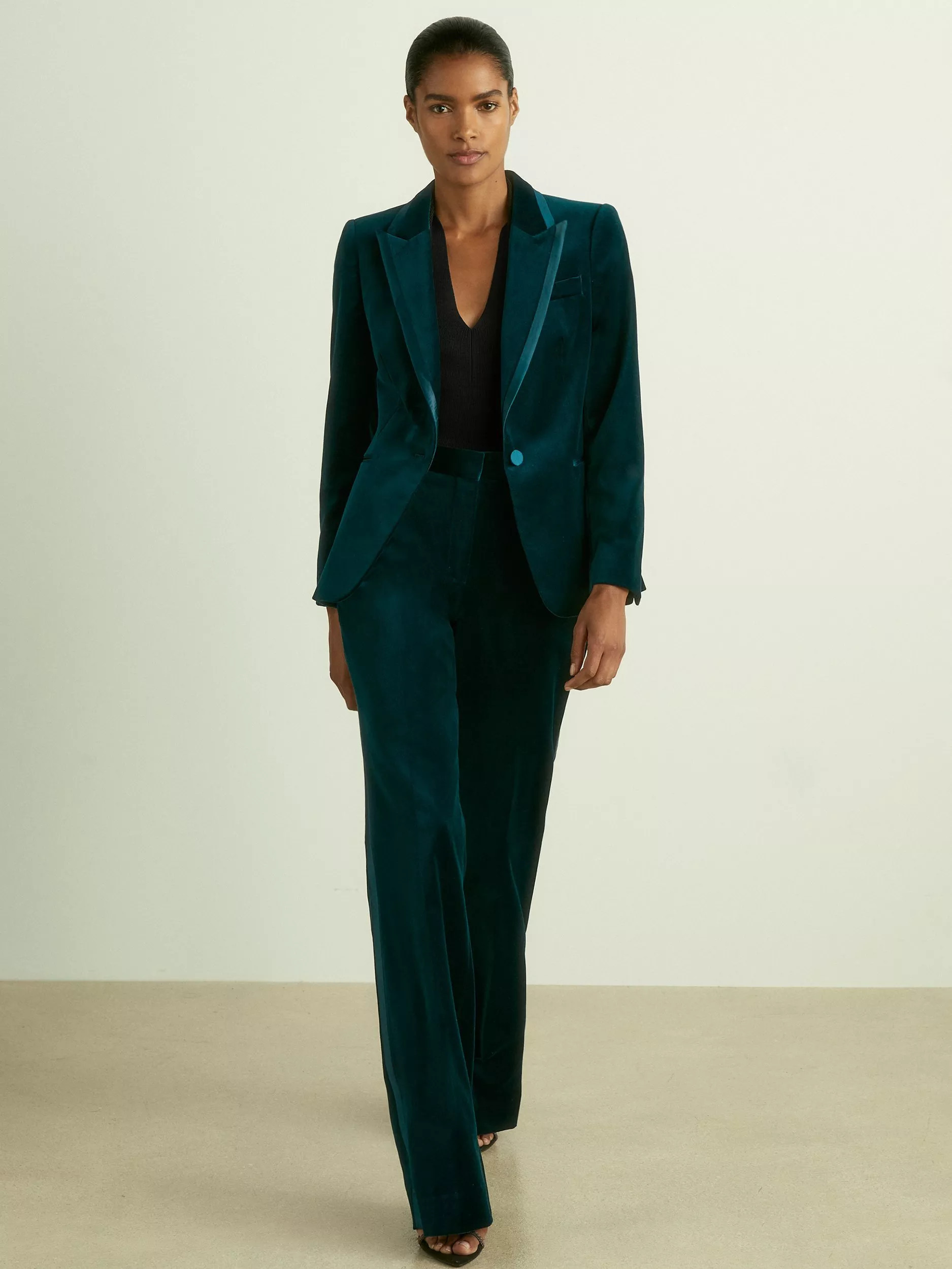 ReissParisa Velvet Flared Suit Trousers, Teal | John Lewis (UK)