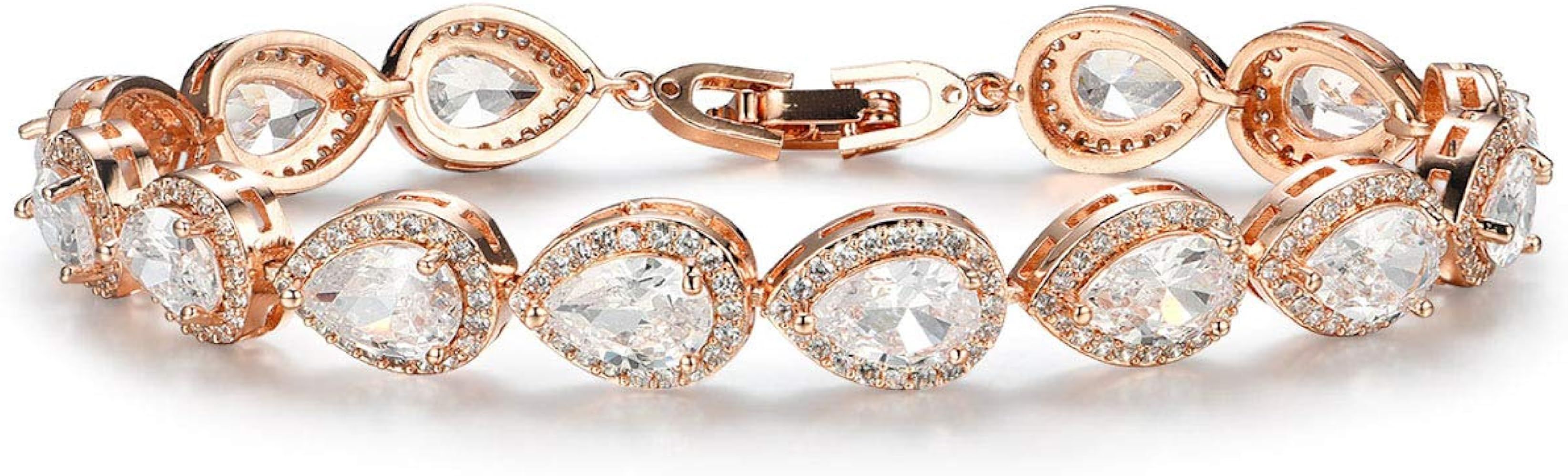 SWEETV Teardrop Wedding Bridal Bracelets for Brides, Crystal Rhinestone Cubic Zirconia Tennis Bra... | Amazon (US)