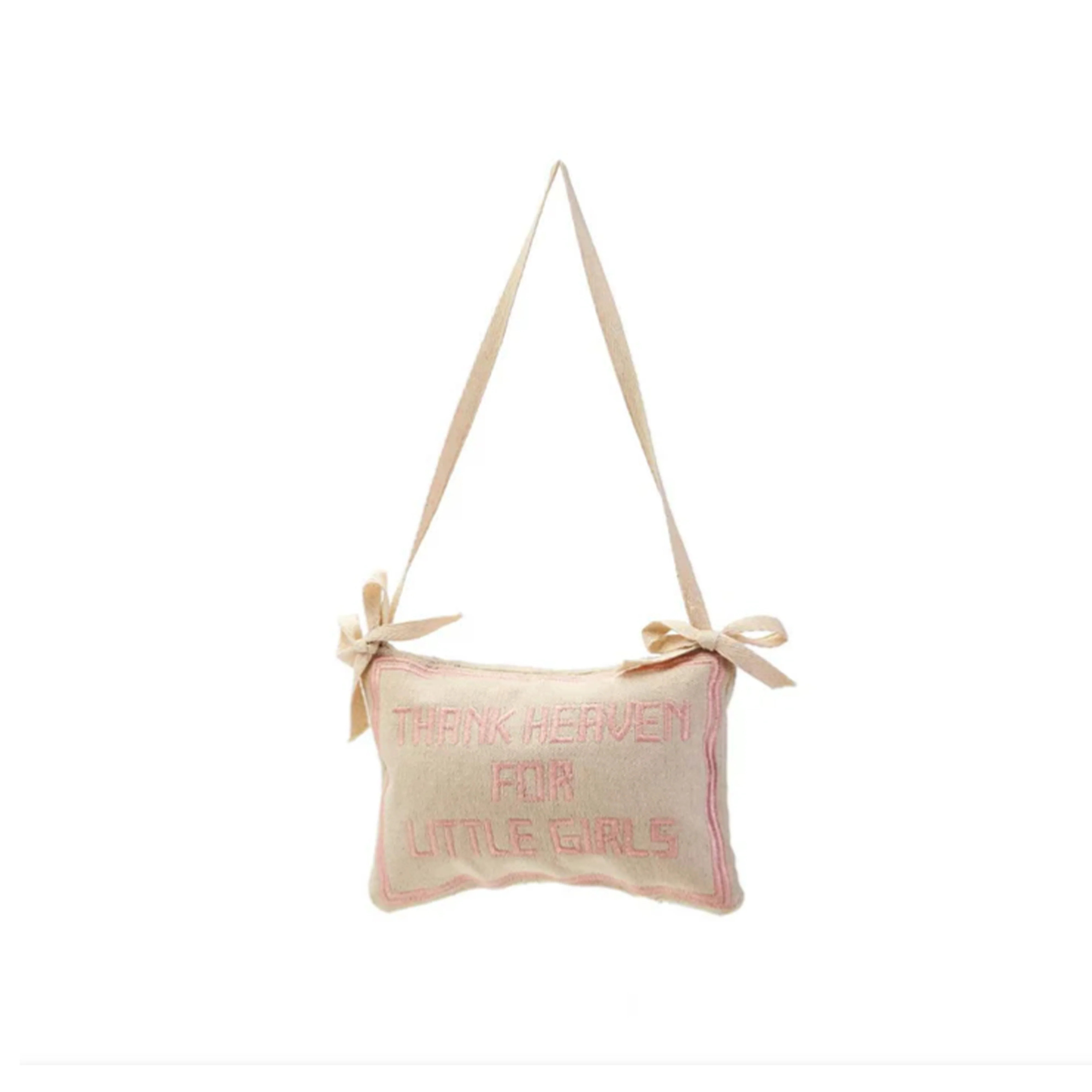 Thank Heaven Embroidered Pillow Hanging Decor (Girl) - Two's Company | The Beaufort Bonnet Company