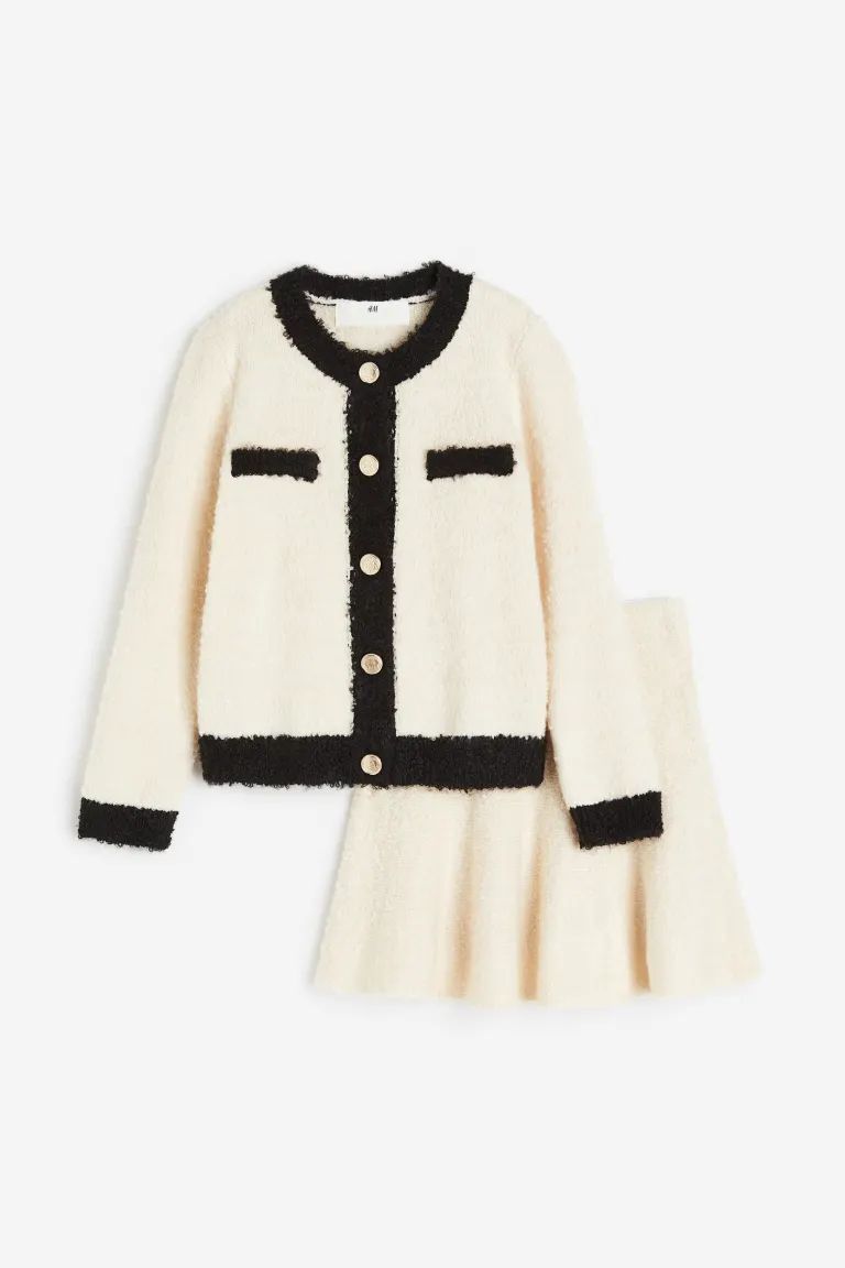 2-piece Bouclé-knit Set - Cream/black - Kids | H&M US | H&M (US + CA)