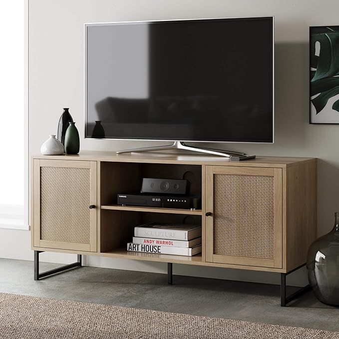 Nathan James Modern TV Stand Entertainment Cabinet, Console with a Natural Wood Finish and Matte ... | Amazon (US)