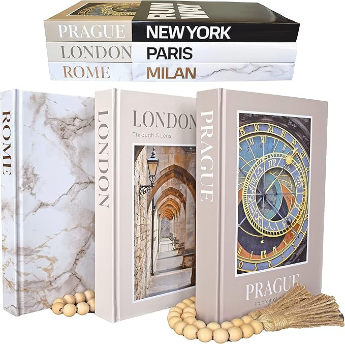 Dual Display Large Premium Decorative Books with Blank Pages, Removable Dust Covers, Wooden Bead ... | Amazon (US)