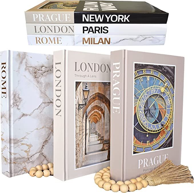 Dual Display Large Premium Decorative Books with Blank Pages, Removable Dust Covers, Wooden Bead ... | Amazon (US)