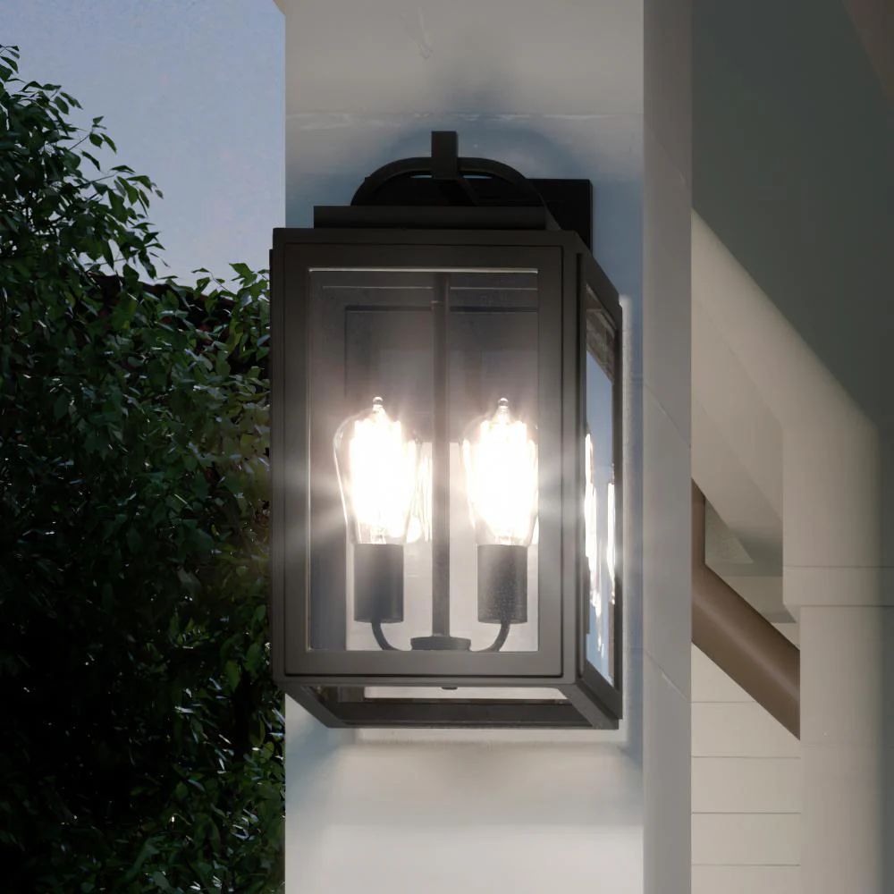 UHP1244 Modern Outdoor Wall Light, 17"H x 9"W, Midnight Black Finish, Macon Collection | Urban Ambiance, Inc.