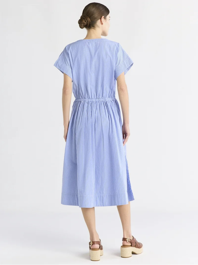 Free Assembly Women's Cotton Midi Shirtdress with Drawstring Waist, Sizes XS-XXL | Walmart (US)