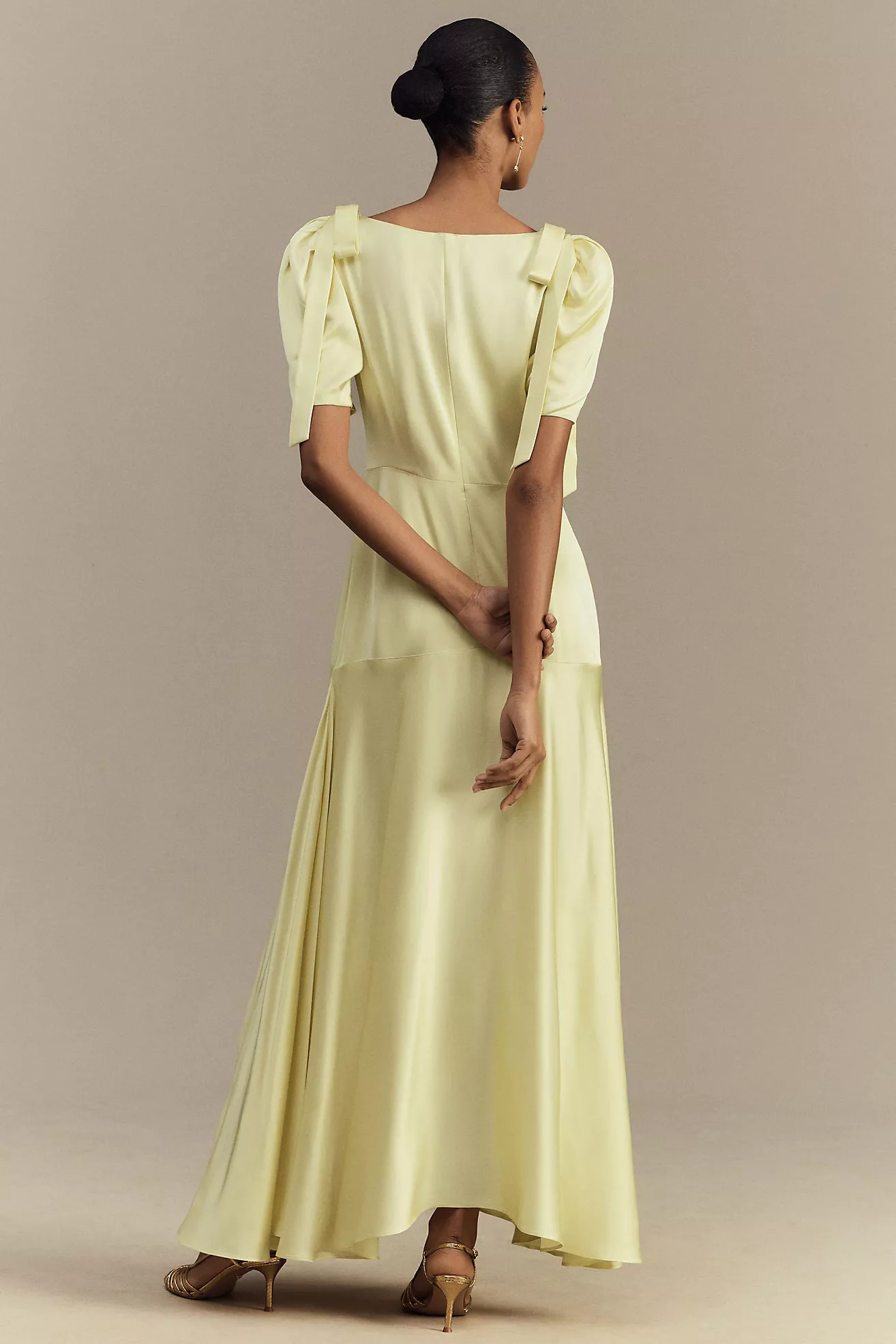 Mare Mare Bree Puff-Sleeve V-Neck Satin Slip Midi Dress | Anthropologie (US)