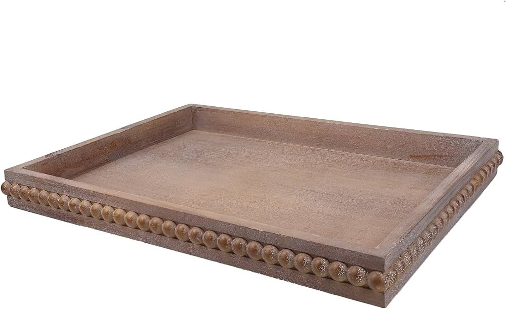 Wood Decorative Tray, Distressed Outdoor Serving Tray with Wooden Bead for Ottoman, Coffee Table,... | Amazon (US)