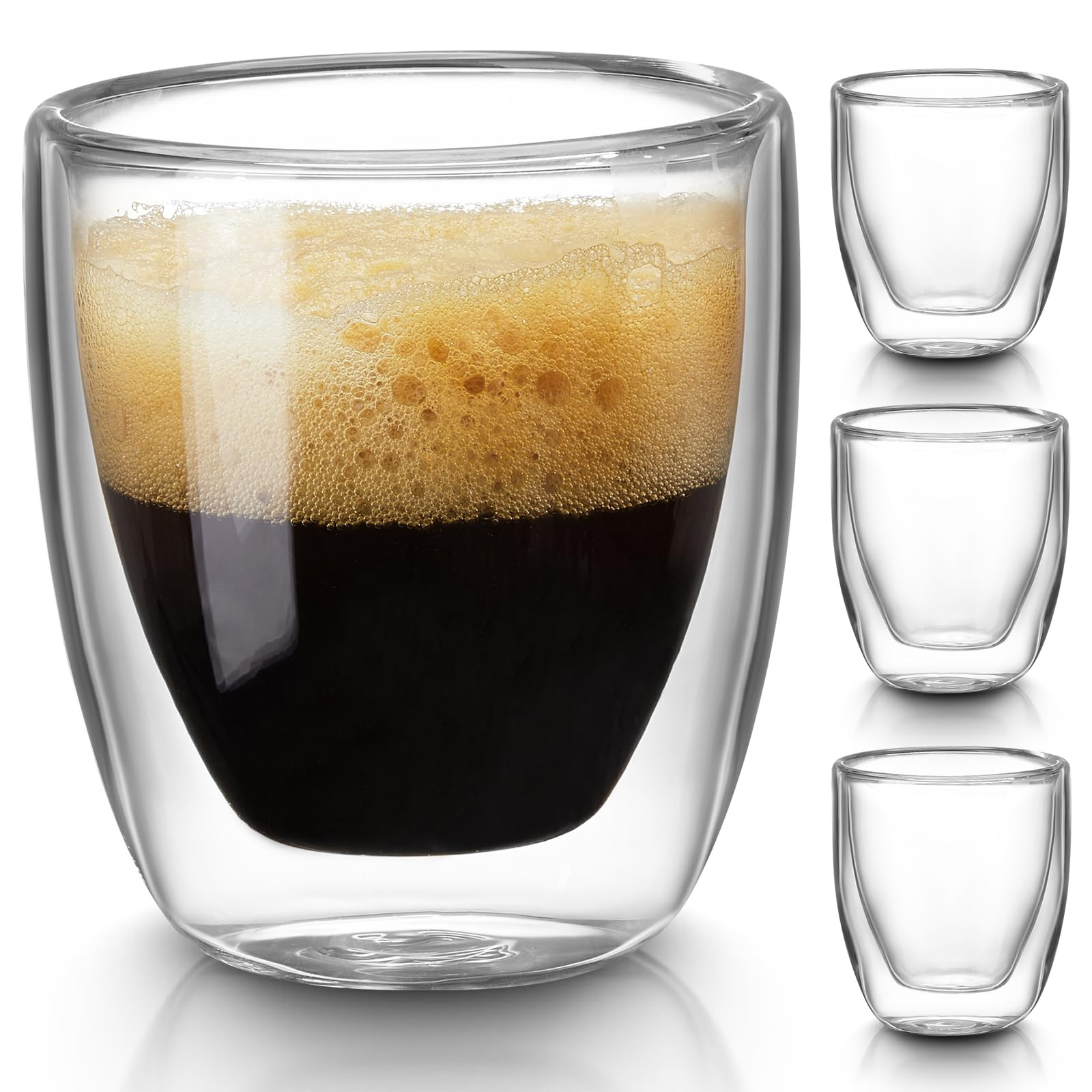 Double Walled Espresso Cups Set of 4 (50% Thicker), 3 Ounce Clear Expresso Coffee Mugs, Espresso ... | Amazon (US)