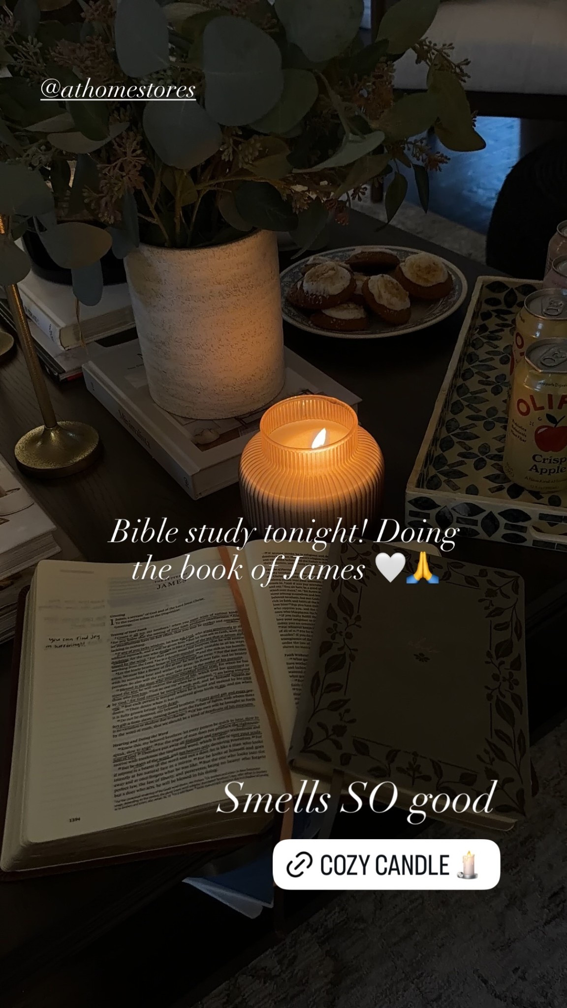 From bible study last night! Doing the book of James 🤍🙏 

Also, this cozy candle smells SO good @athomestores

#LTKHome #LTKselfcare #LTKdayinmylife