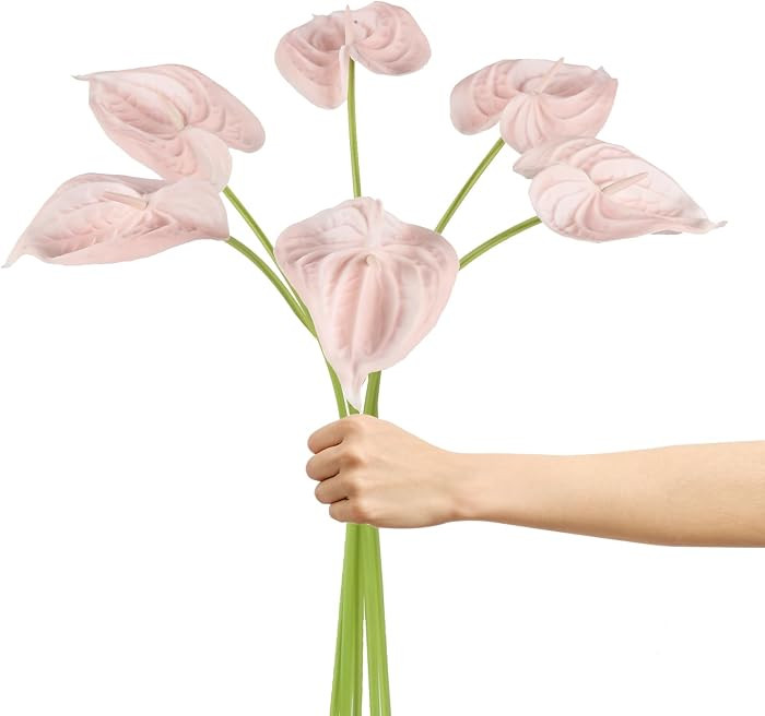 6PCS Artificial Anthurium Flowers with Stem, Real Touch Pink Artificial Anthurium, 26 inch Faux F... | Amazon (US)