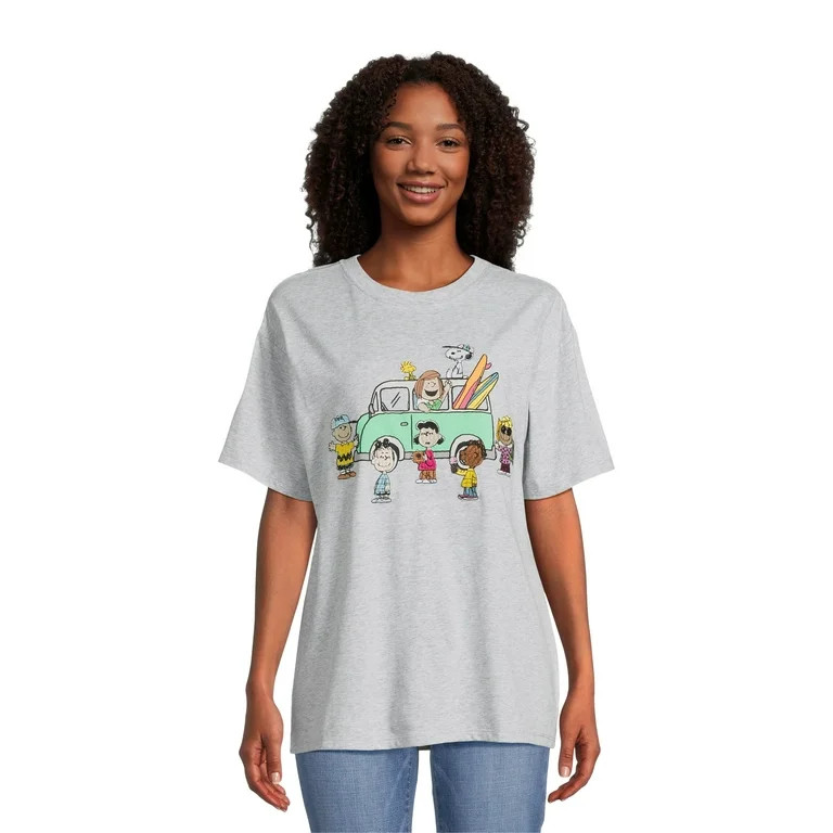 Peanuts Women’s Juniors Graphic Embroidered Group T-Shirt with Short Sleeves, Sizes XS-3XL | Walmart (US)